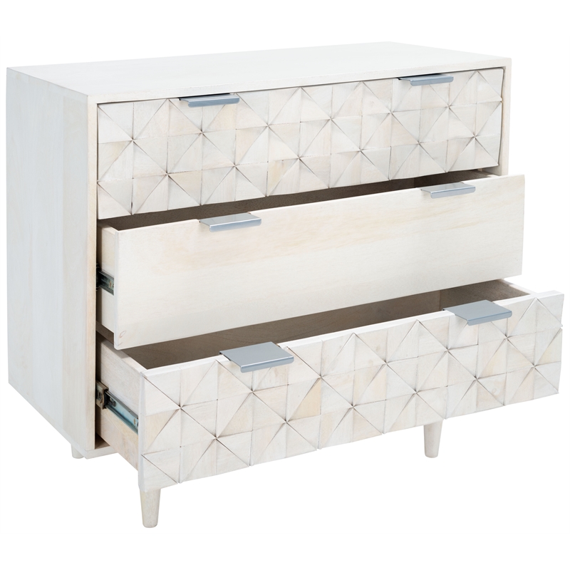 Safavieh Zinnia Wood and Metal 3 Drawer Chest in White / Silver