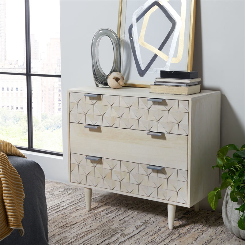 Safavieh Zinnia Wood and Metal 3 Drawer Chest in White / Silver