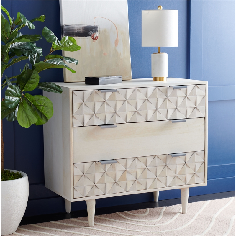 Safavieh Zinnia Wood and Metal 3 Drawer Chest in White / Silver