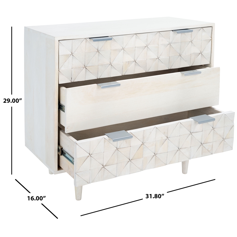 Safavieh Zinnia Wood and Metal 3 Drawer Chest in White / Silver