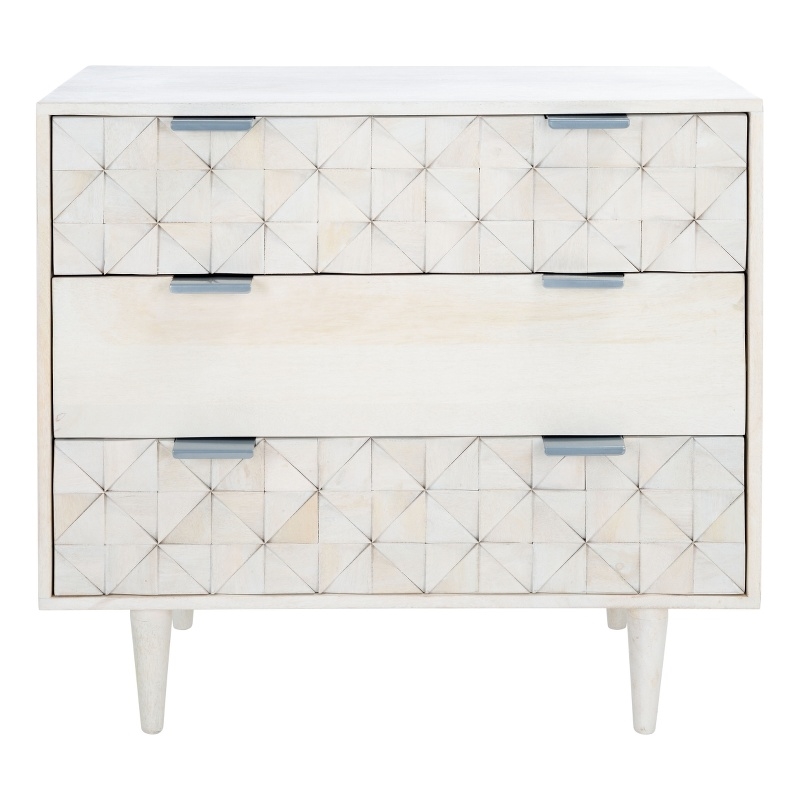 Safavieh Zinnia Wood and Metal 3 Drawer Chest in White / Silver