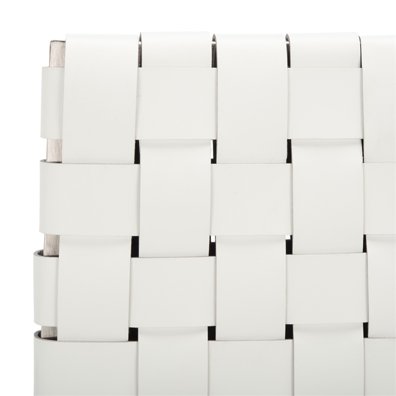 Safavieh Rayne Leather and Iron Woven Dining Chair in White / Silver