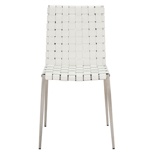 Safavieh Rayne Leather and Iron Woven Dining Chair in White / Silver