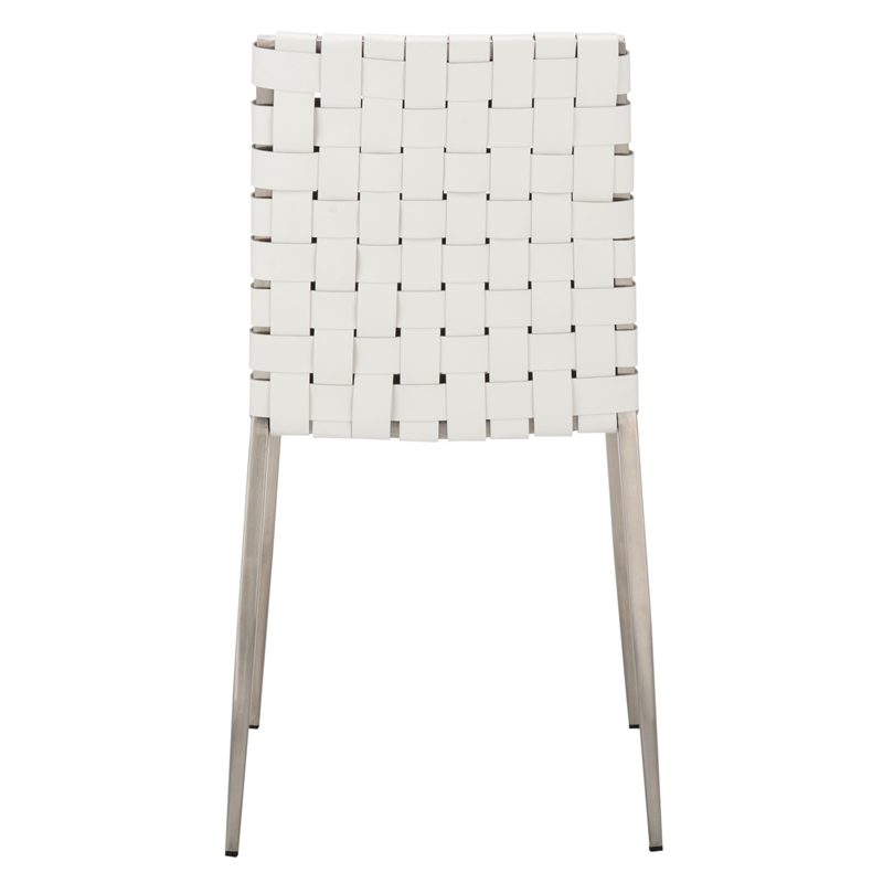 Safavieh Rayne Leather and Iron Woven Dining Chair in White / Silver