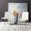 Safavieh Rayne Leather and Iron Woven Dining Chair in White / Silver