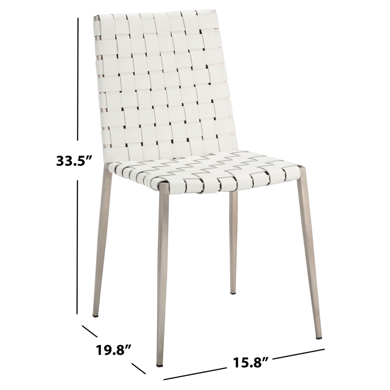Safavieh Rayne Leather and Iron Woven Dining Chair in White / Silver