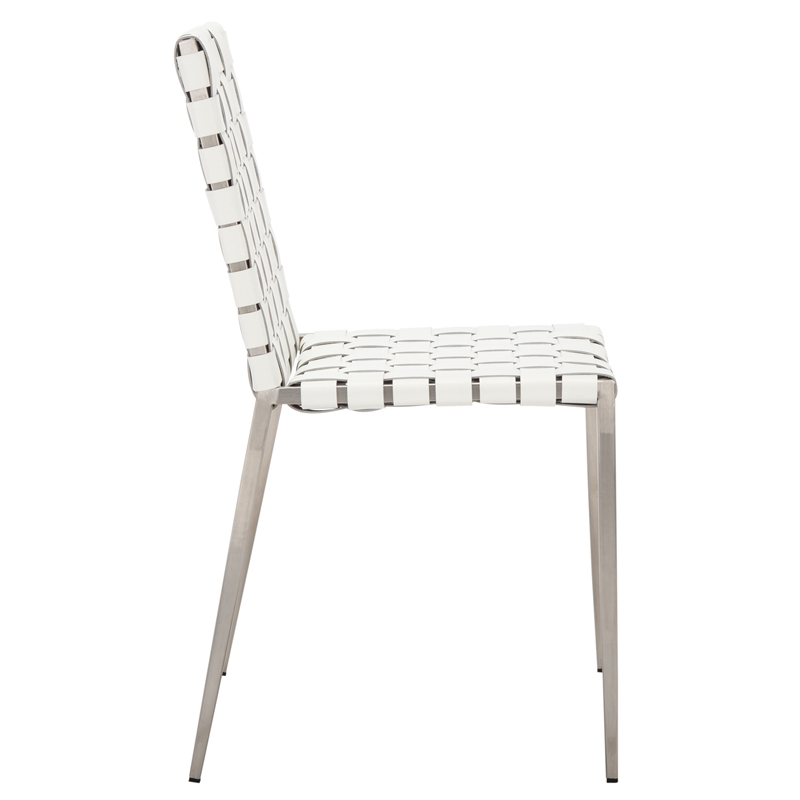 Safavieh Rayne Leather and Iron Woven Dining Chair in White / Silver