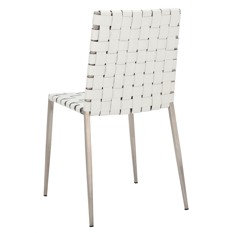 Safavieh Rayne Leather and Iron Woven Dining Chair in White / Silver