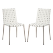Safavieh Rayne Leather and Iron Woven Dining Chair in White / Silver