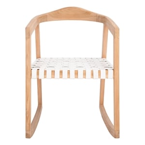 Safavieh Willa Leather and Wood Rocking Dining Chair in White / Natural