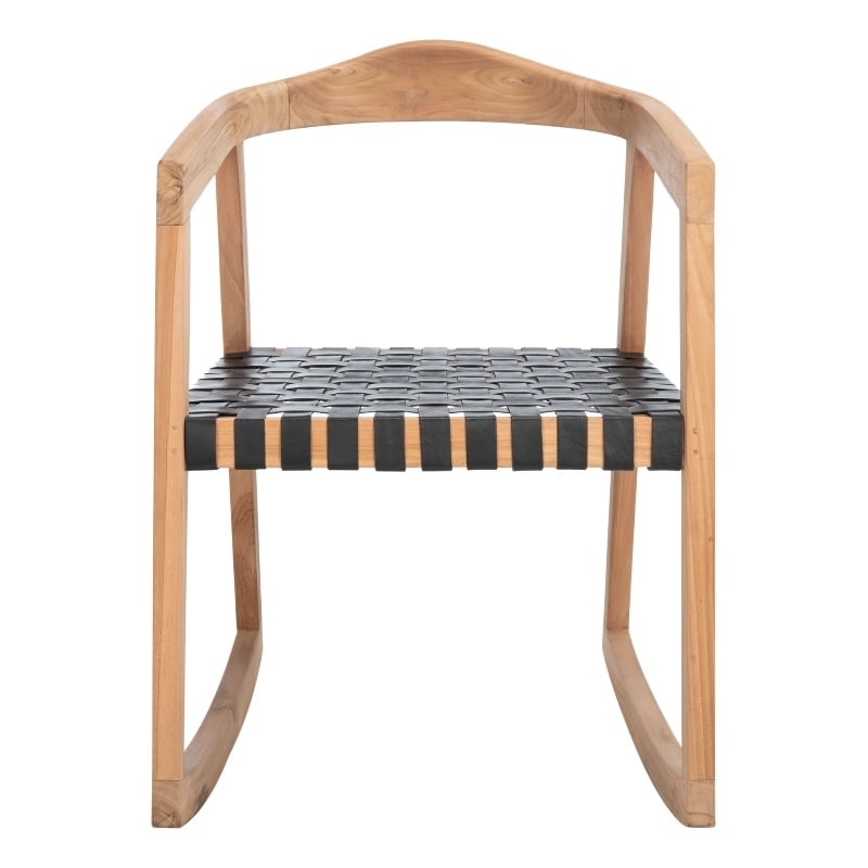 Safavieh Willa Leather and Wood Rocking Dining Chair in Black / Natural