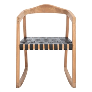 Safavieh Willa Leather and Wood Rocking Dining Chair in Black / Natural