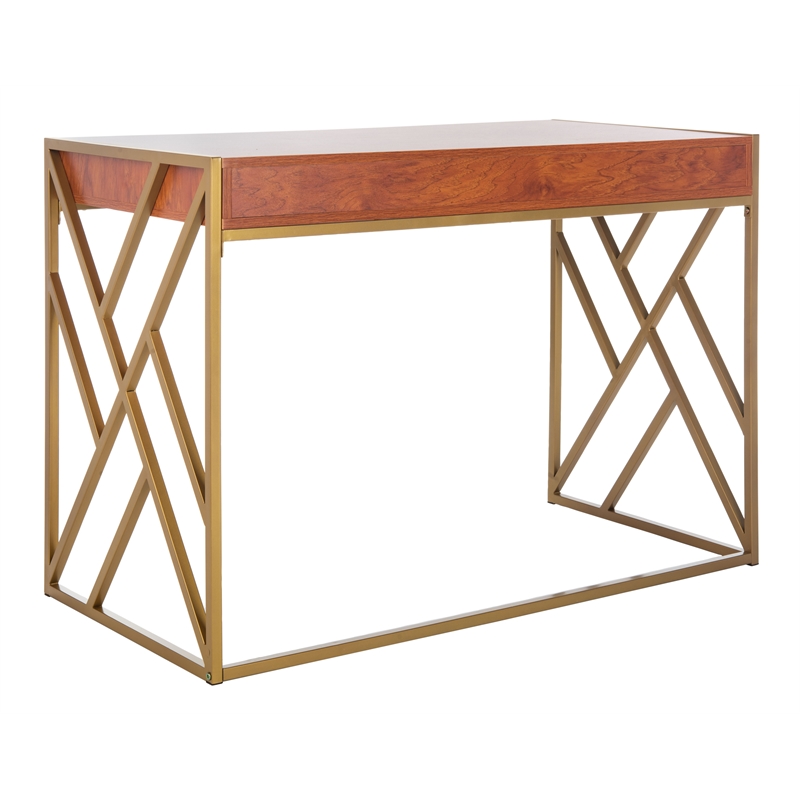Safavieh Elaine Wood and Steel1 Drawer Desk in Natural / Gold