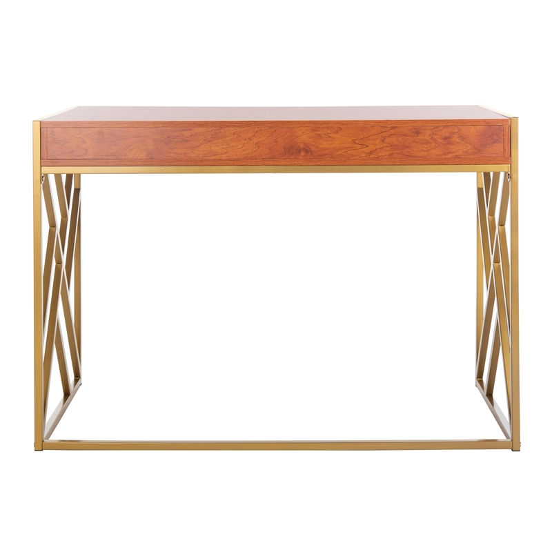Safavieh Elaine Wood and Steel1 Drawer Desk in Natural / Gold