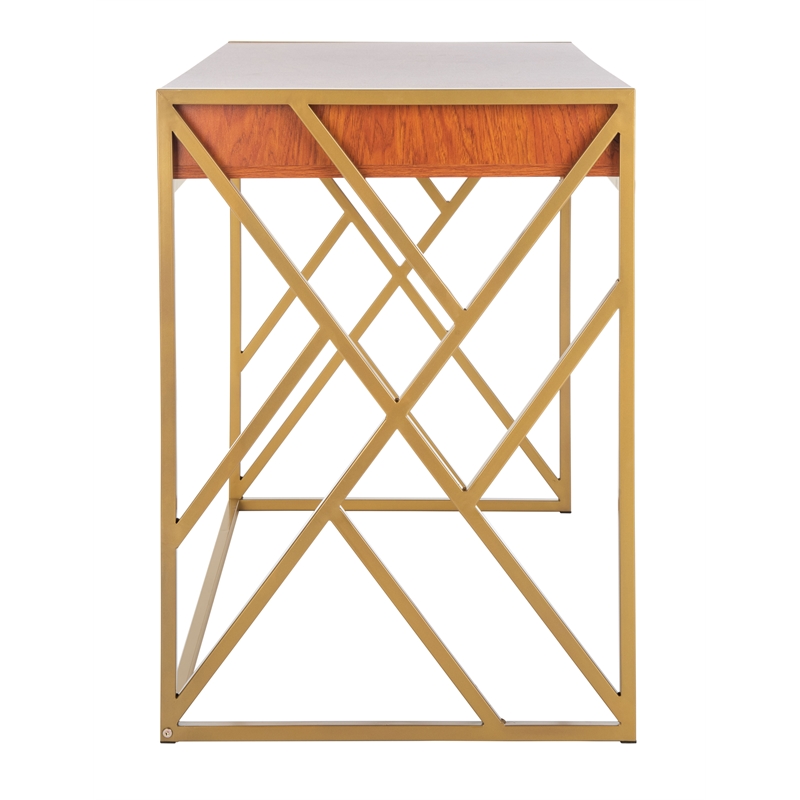 Safavieh Elaine Wood and Steel1 Drawer Desk in Natural / Gold