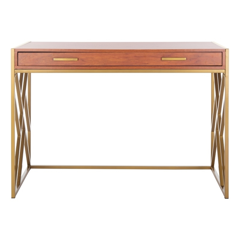 Safavieh Elaine Wood and Steel1 Drawer Desk in Natural / Gold