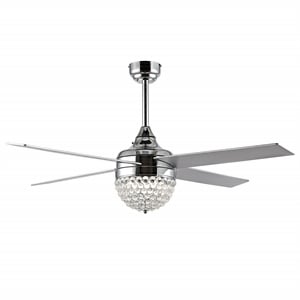 Safavieh Crista Metal and Wood 3Lt 48&quot Ceiling Fan in Chrome / Clear