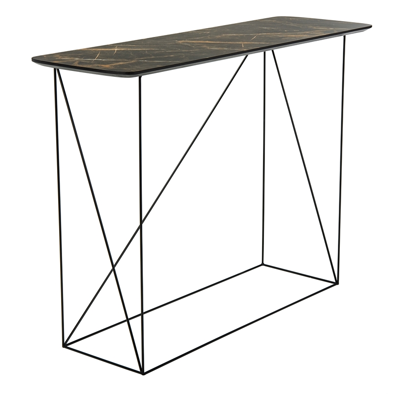 Safavieh Rylee Wood and Metal Rectangle Console Table in Light Brown / Black