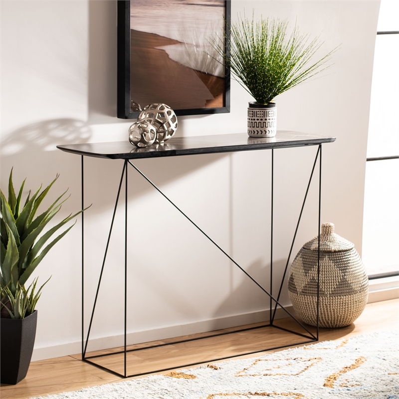 Safavieh Rylee Wood and Metal Rectangle Console Table in Light Brown / Black
