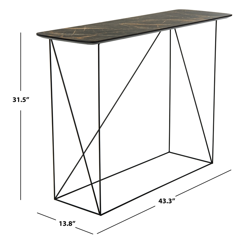 Safavieh Rylee Wood and Metal Rectangle Console Table in Light Brown / Black