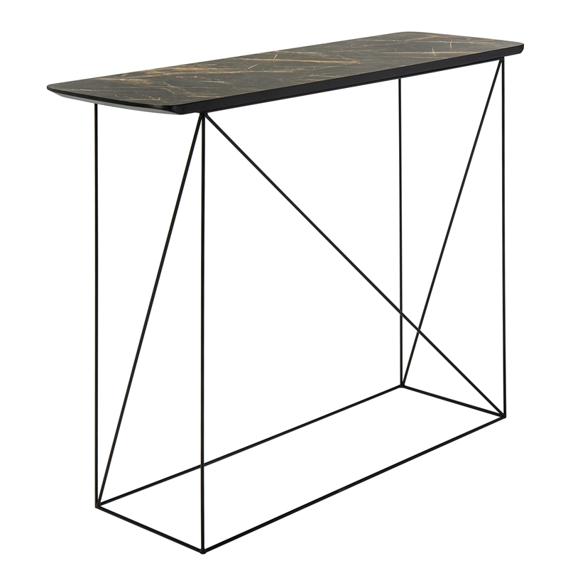 Safavieh Rylee Wood and Metal Rectangle Console Table in Light Brown / Black