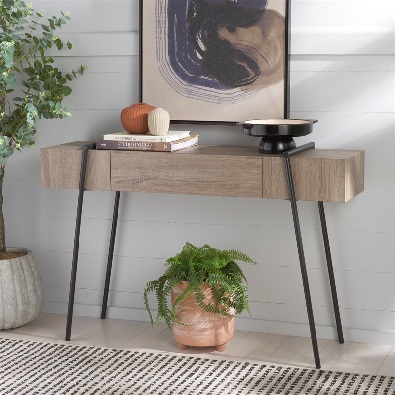 Safavieh Margaux Wood and Metal Console Table in Light Gray / Oak / Black