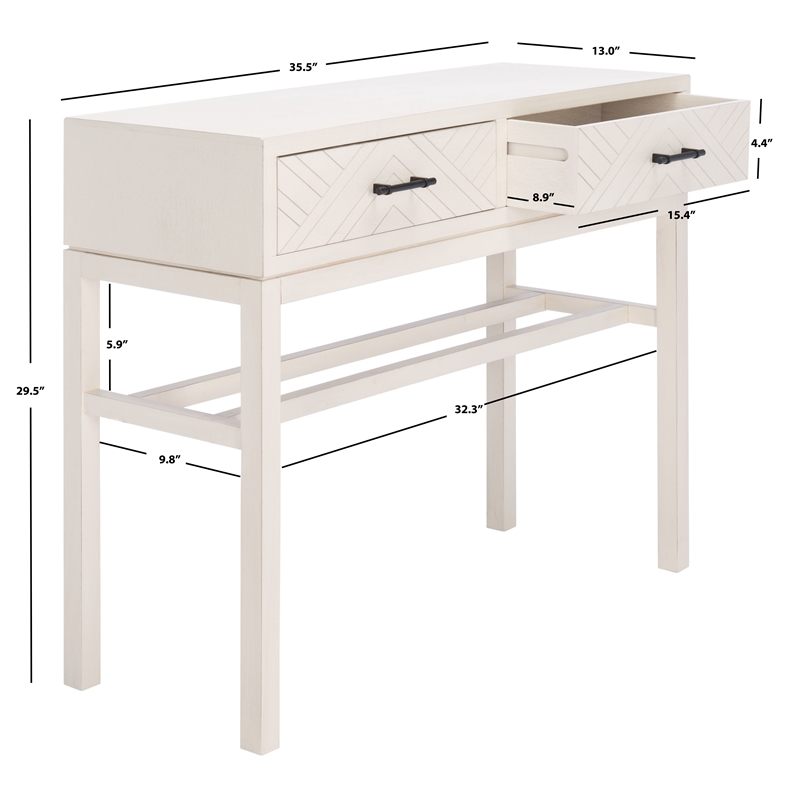 Safavieh Ajana Wood and Metal 2 Drawer Console Table in White