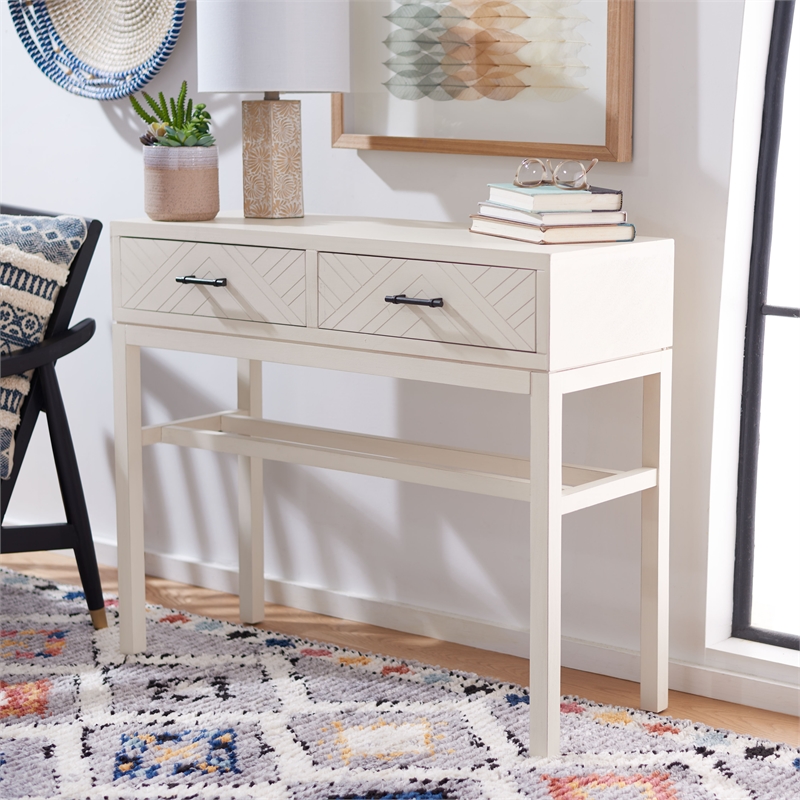 Safavieh Ajana Wood and Metal 2 Drawer Console Table in White