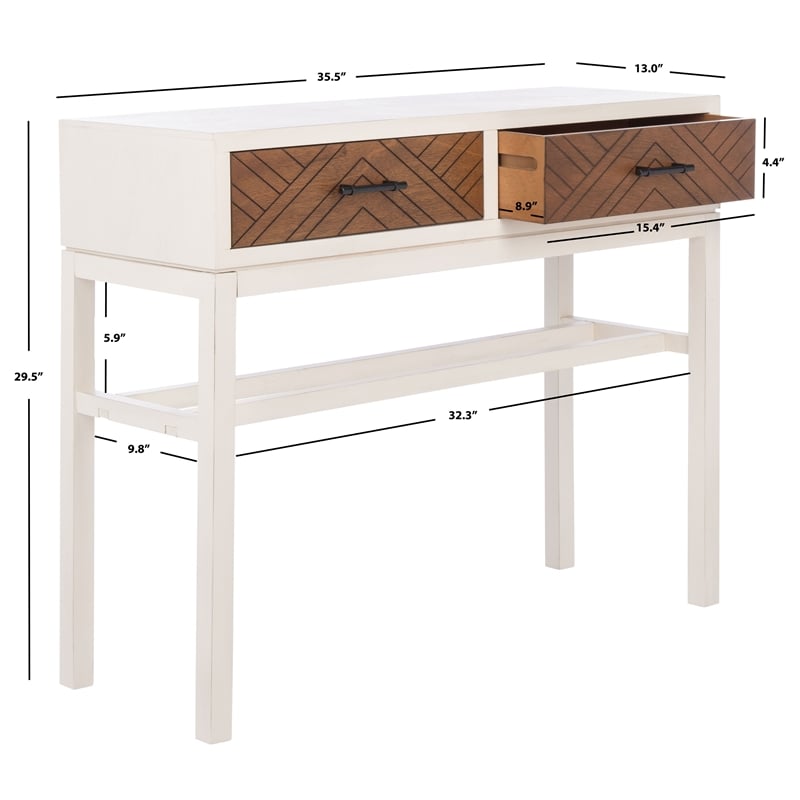 Safavieh Ajana Wood and Metal 2 Drawer Console Table in White / Light Brown
