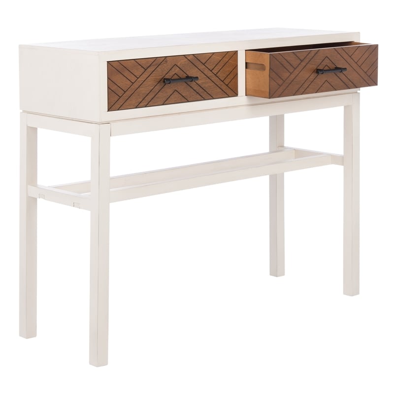 Safavieh Ajana Wood and Metal 2 Drawer Console Table in White / Light Brown