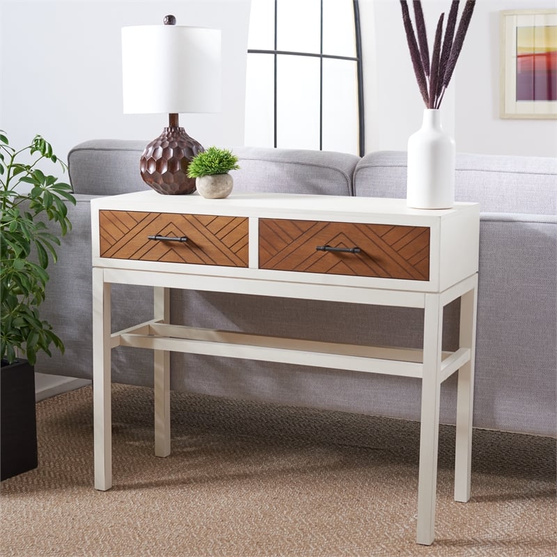 Safavieh Ajana Wood and Metal 2 Drawer Console Table in White / Light Brown