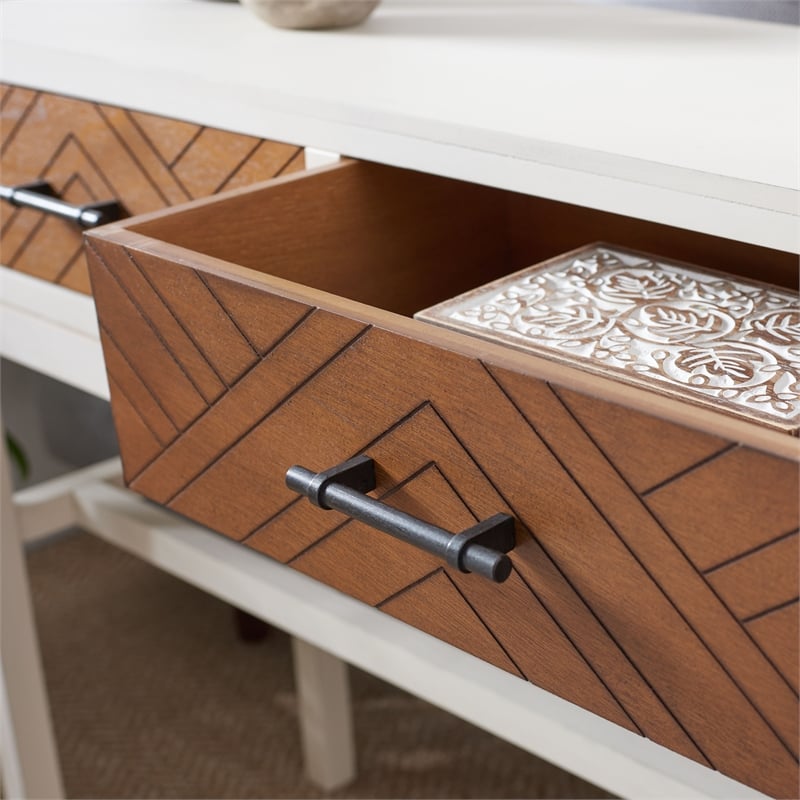 Safavieh Ajana Wood and Metal 2 Drawer Console Table in White / Light Brown