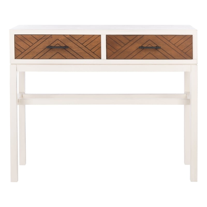 Safavieh Ajana Wood and Metal 2 Drawer Console Table in White / Light Brown