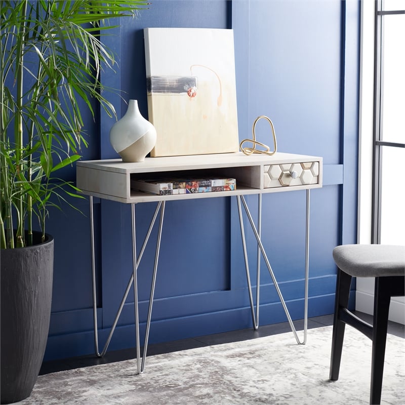 Safavieh Raveena Wood and Iron Desk in White / Silver