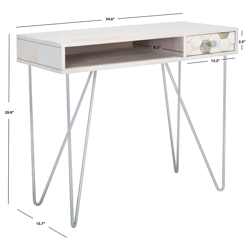 Safavieh Raveena Wood and Iron Desk in White / Silver
