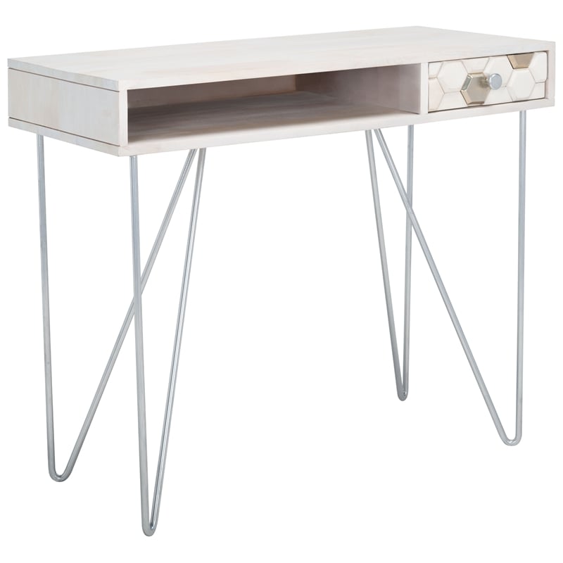 Safavieh Raveena Wood and Iron Desk in White / Silver