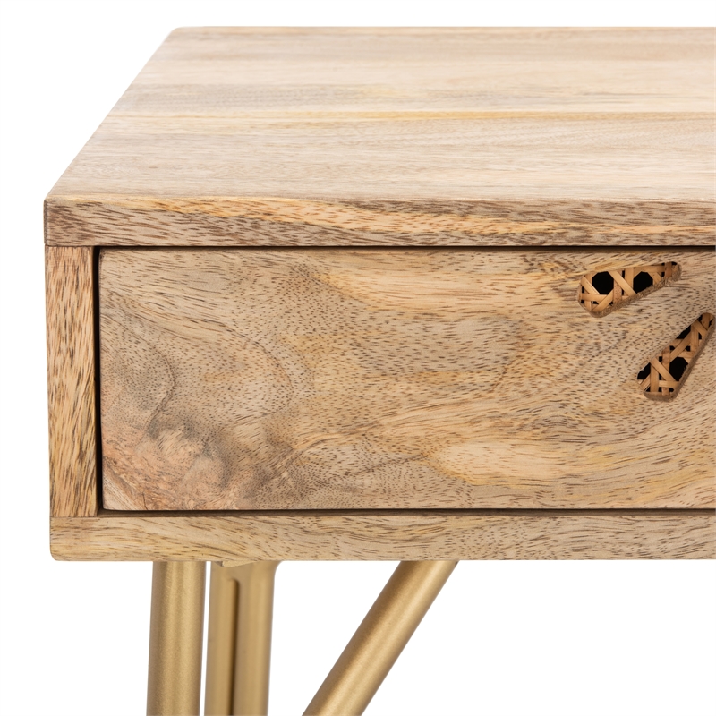 Safavieh Lily Wood and Metal 2 Drawer Desk in Natural / Brass