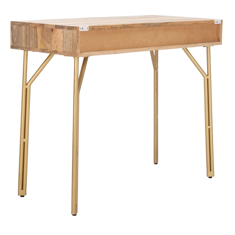 Safavieh Lily Wood and Metal 2 Drawer Desk in Natural / Brass
