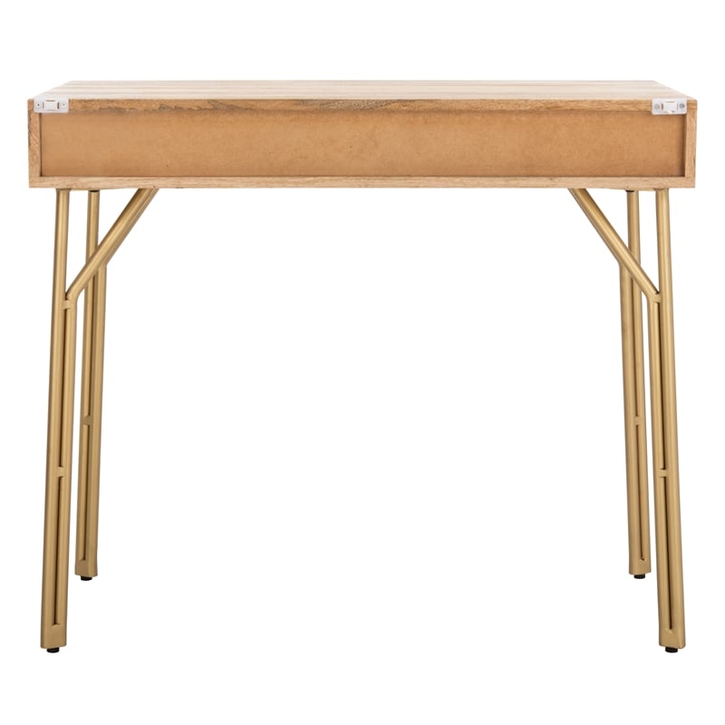 Safavieh Lily Wood and Metal 2 Drawer Desk in Natural / Brass