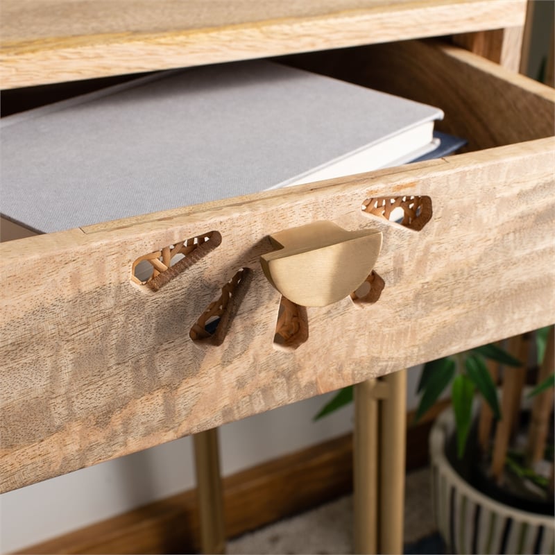 Safavieh Lily Wood and Metal 2 Drawer Desk in Natural / Brass