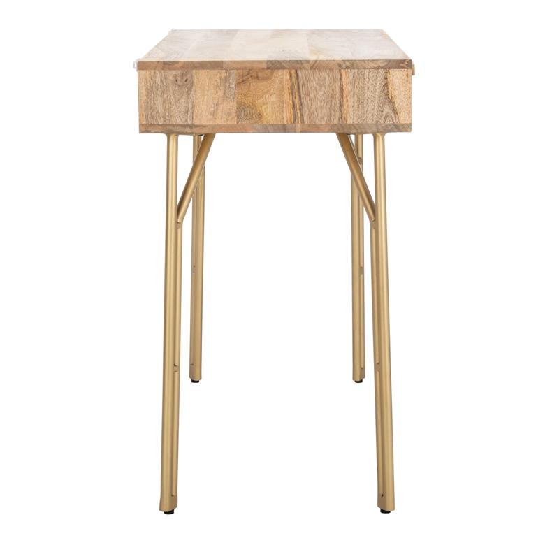 Safavieh Lily Wood and Metal 2 Drawer Desk in Natural / Brass