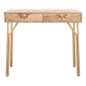 Safavieh Lily Wood and Metal 2 Drawer Desk in Natural / Brass