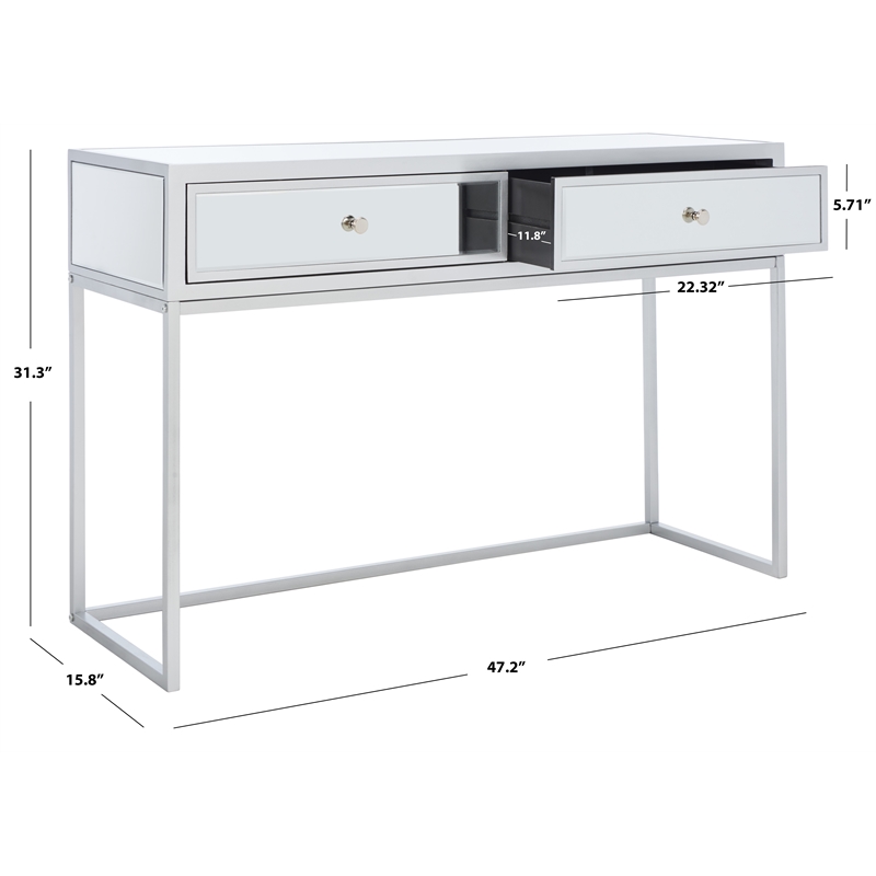 Safavieh Aster Wood and Iron 2 Drawer Mirrored Desk in Silver / Mirror