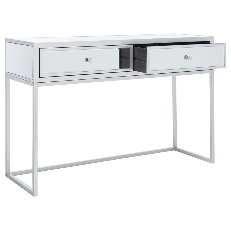 Safavieh Aster Wood and Iron 2 Drawer Mirrored Desk in Silver / Mirror