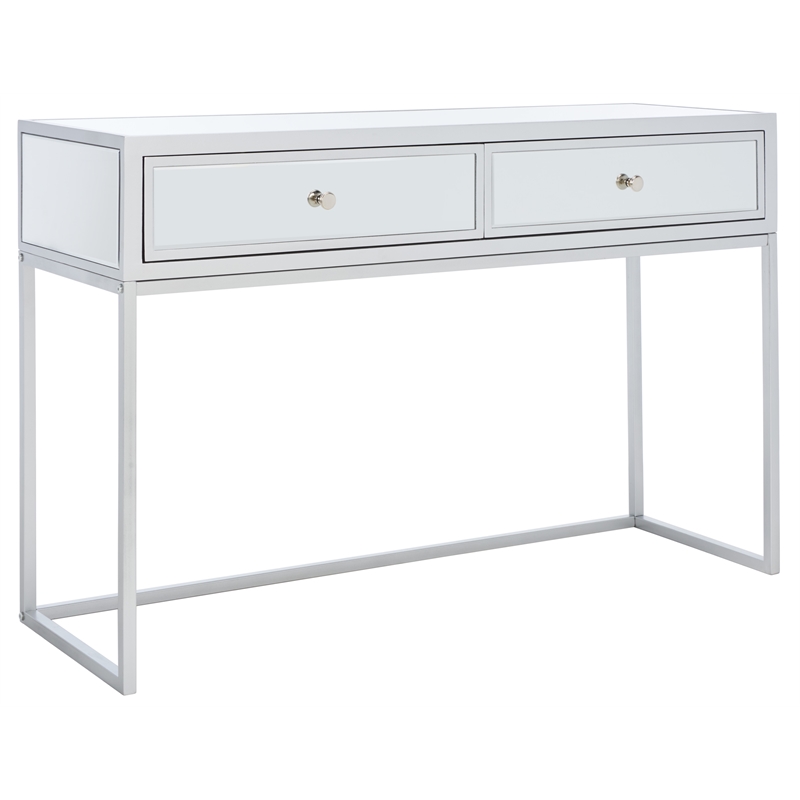 Safavieh Aster Wood and Iron 2 Drawer Mirrored Desk in Silver / Mirror