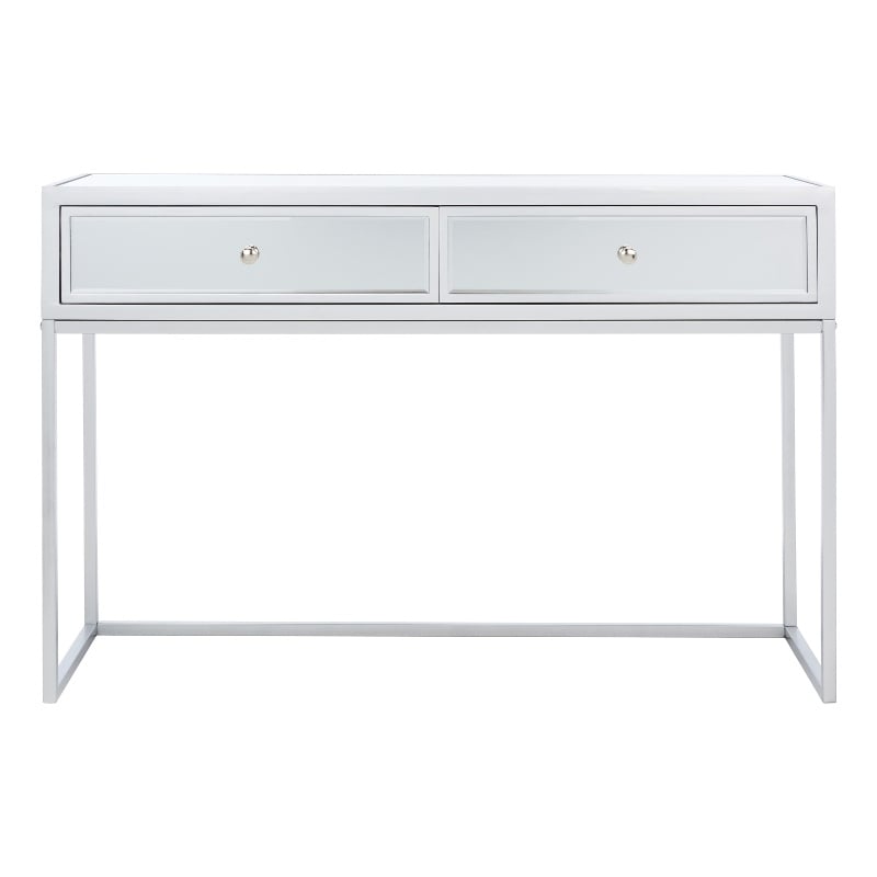 Safavieh Aster Wood and Iron 2 Drawer Mirrored Desk in Silver / Mirror