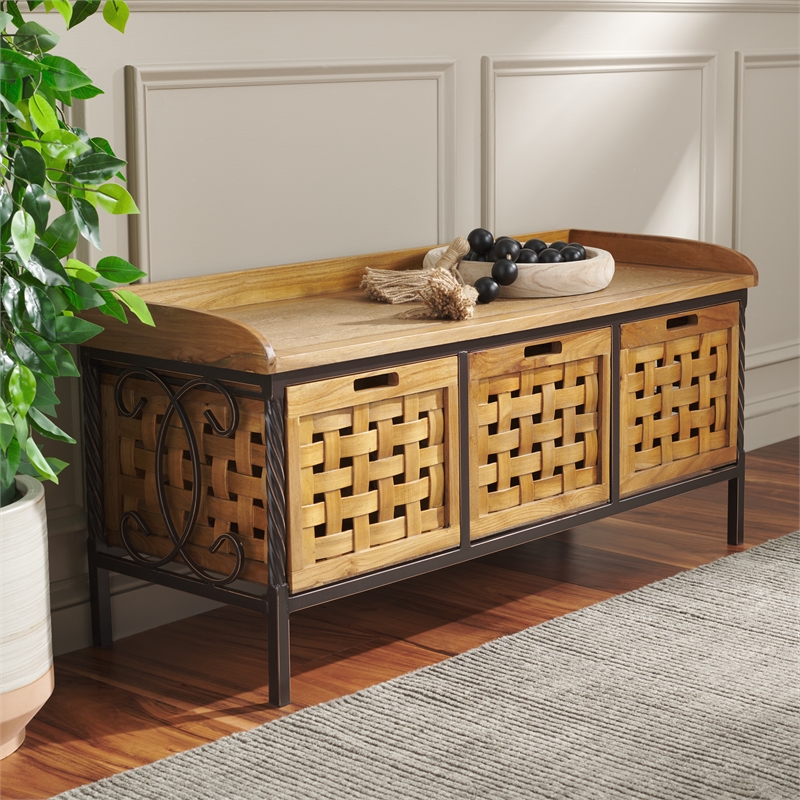 Safavieh Isaac Wood Storage Bench in Oak