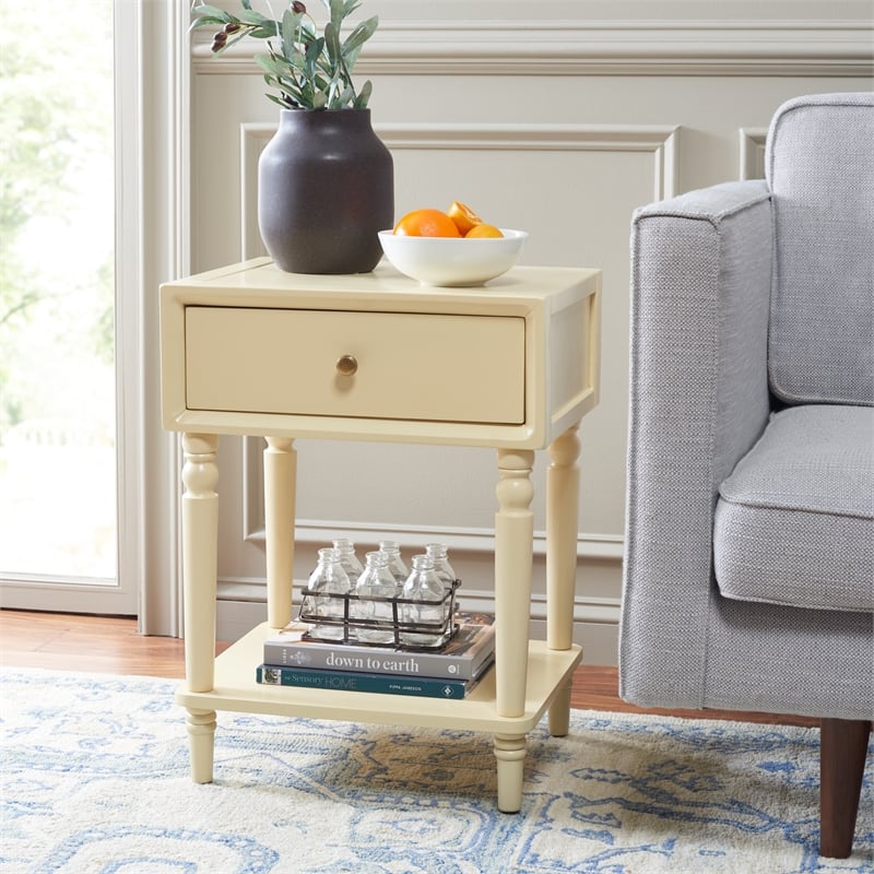 Safavieh Siobhan Wood and Metal Accent Table With Storage Drawer  in Vanilla