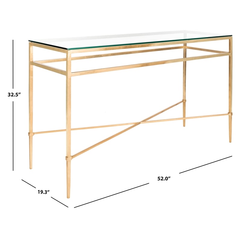 Safavieh Baumgarten Iron and Tempered Glass Console Table in Gold