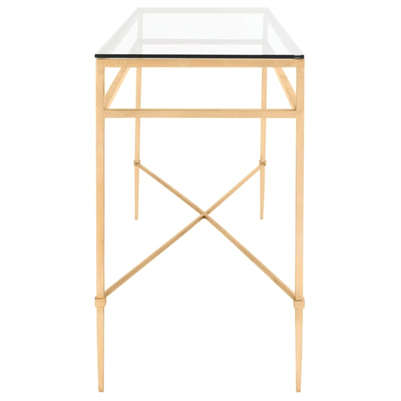 Safavieh Baumgarten Iron and Tempered Glass Console Table in Gold
